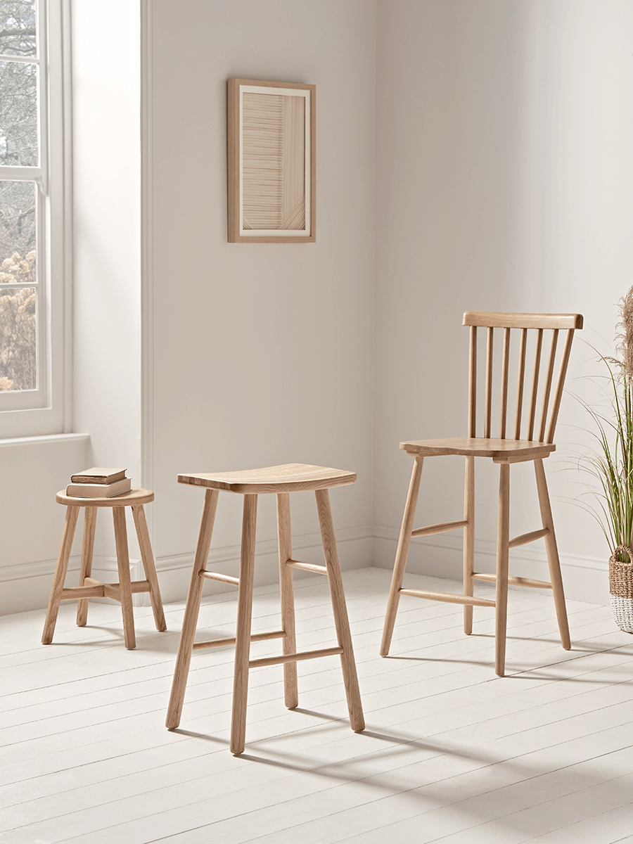 Product photograph of Oak Curved Topped Counter Stool - Natural from Cox and Cox.