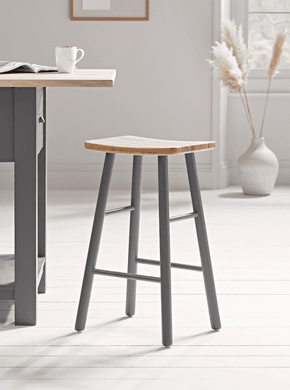 Oak Curved Topped Counter Stool - Charcoal
