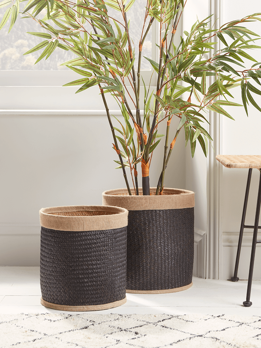 

Two Black Woven Baskets
