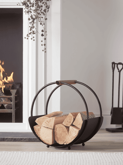 Faux Leather Handle Round Log Holder