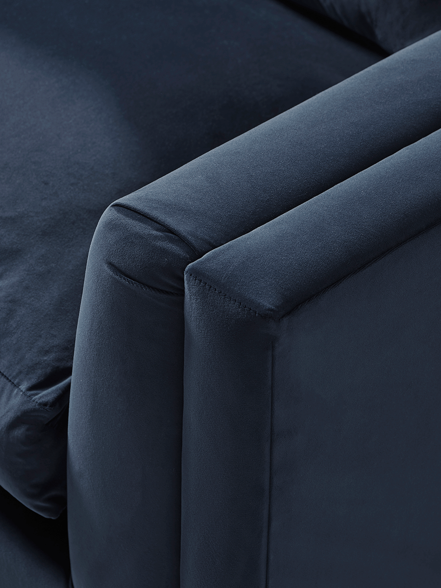 Product photograph of Deco Three Seater Sofa Bed - Navy Velvet from Cox and Cox.