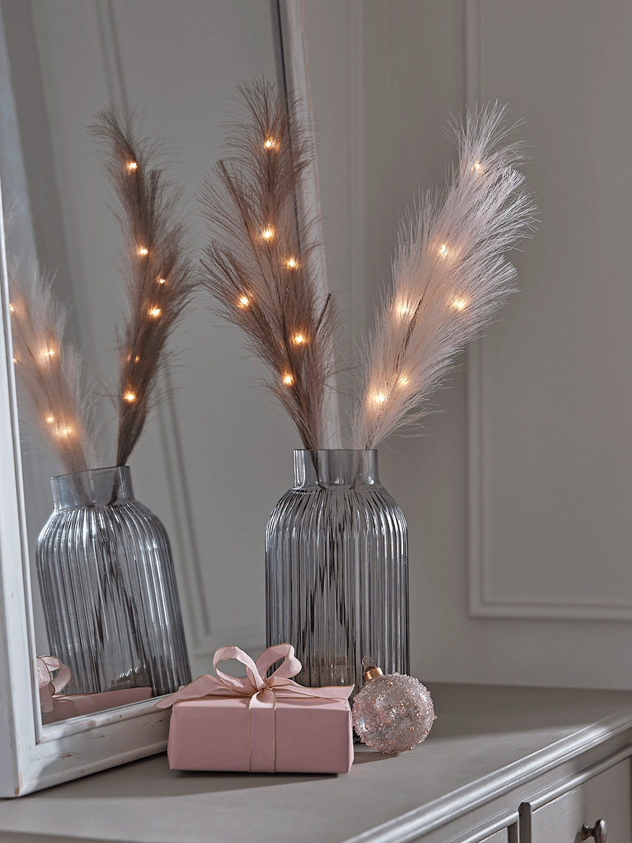 Photo of Two lit faux brush pampas - blush mix