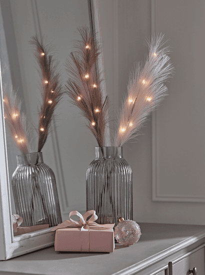 Two Lit Faux Brush Pampas - Blush Mix
