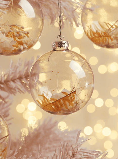 Six Dried Flower Filled Glass Baubles
