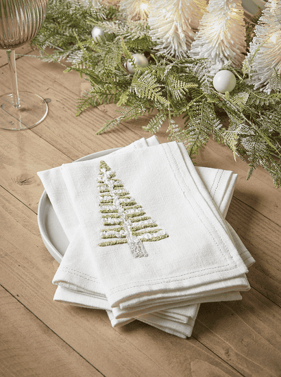 Four Embroidered Christmas Tree Napkins