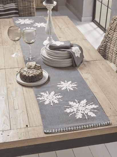 Embroidered Snowflake Table Runner