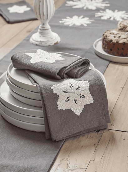 Four Embroidered Snowflake Napkins