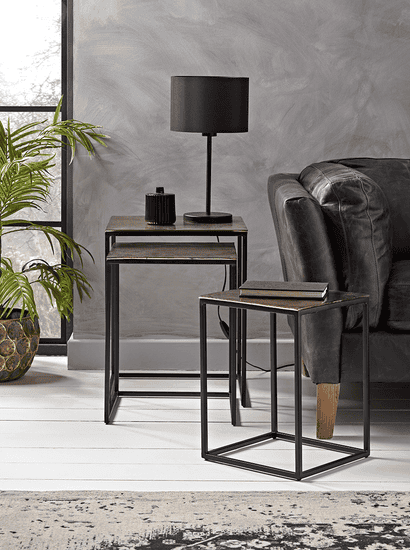 Three Gold Textured Nesting Tables - Square
