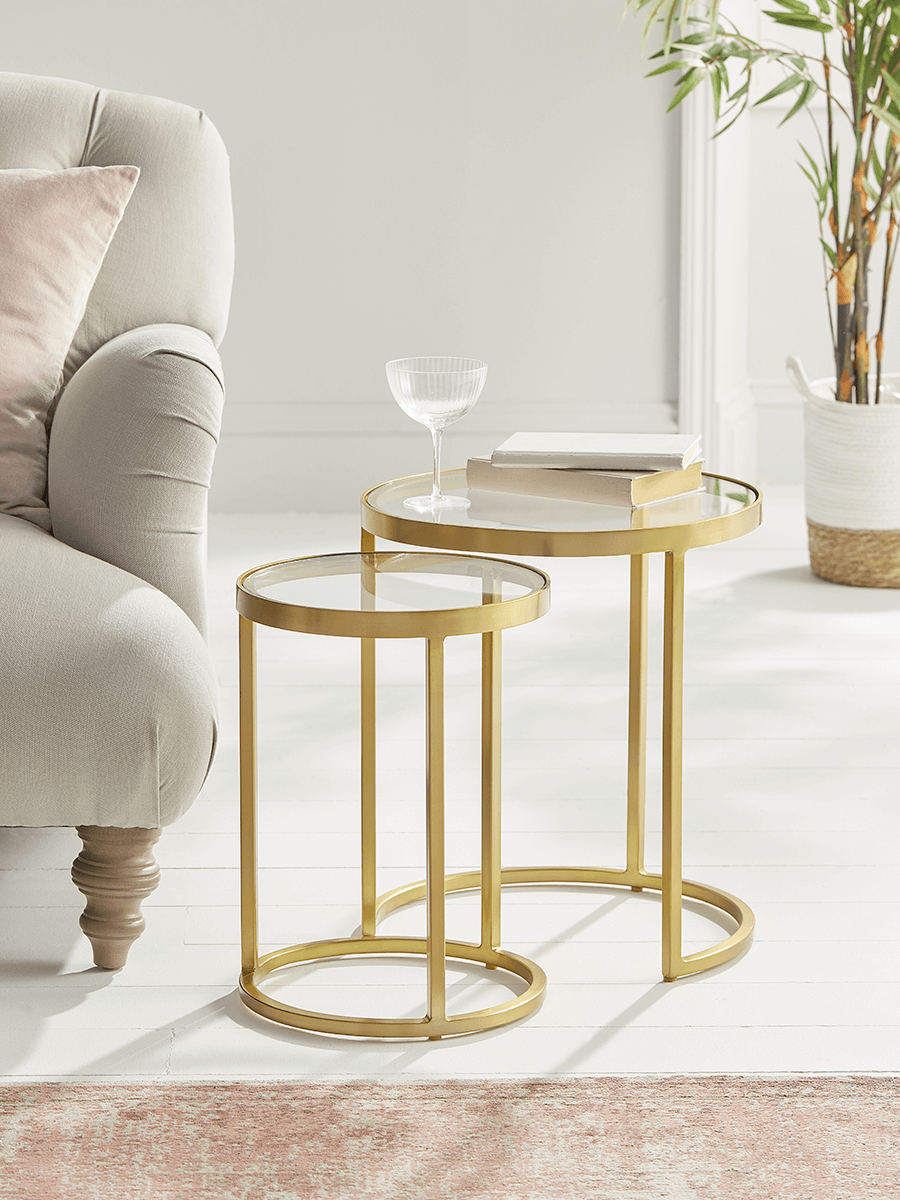 Product photograph of Two Glass Topped Nesting Tables from Cox and Cox