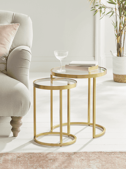 Two Glass Topped Nesting Tables