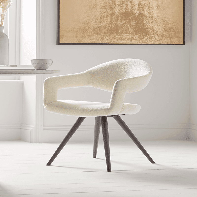 Two Boucl Dining Chairs White