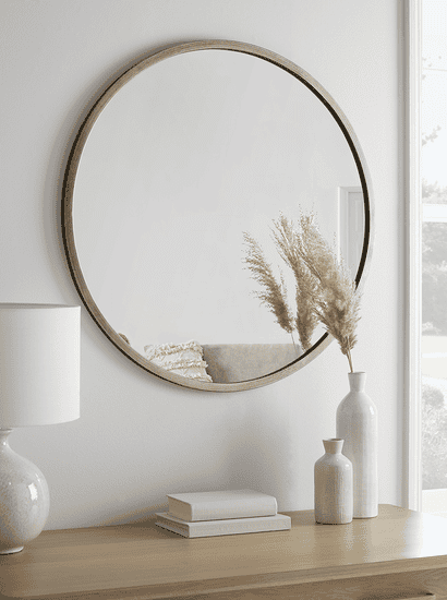 Burnished Silver Bevelled Round Mirror - Large