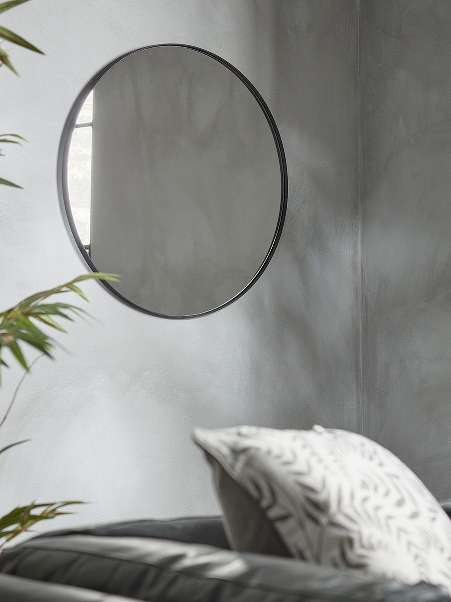 Product photograph of Black Slim Frame Round Mirror - Medium from Cox and Cox