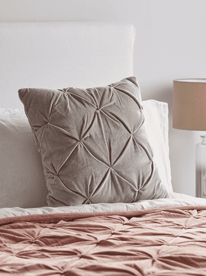 Velvet Pin-Tucked Cushion - Grey