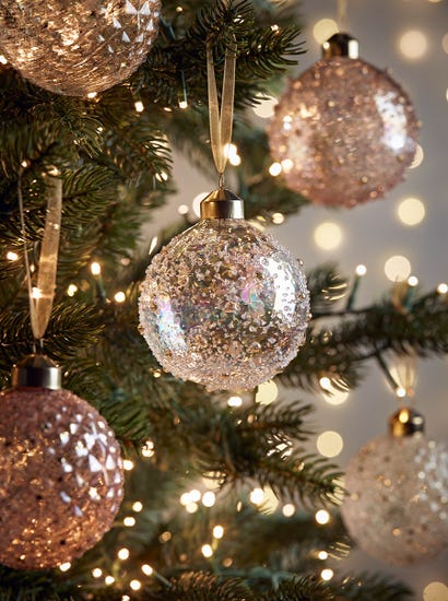 Twelve Blush Glittered Textured Baubles