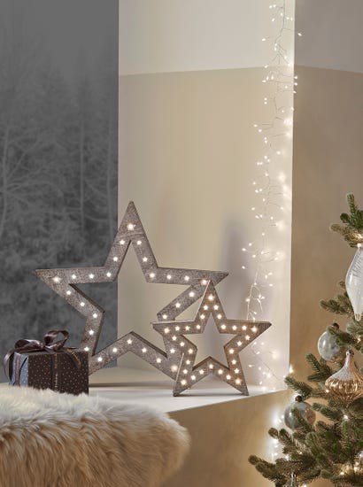 Two Light Up Wooden Stars