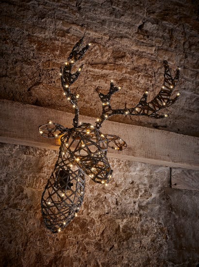 Indoor Outdoor Faux Rattan Light Up Stag Head