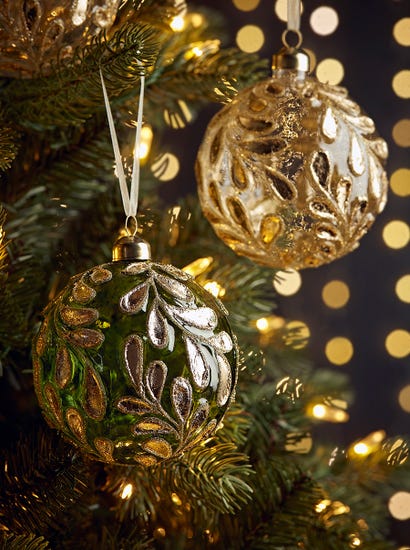 Four Large Golden Mistletoe Glass Baubles