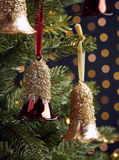 Four Glittered Glass Bells