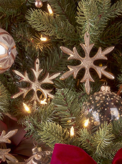 Six Golden Metal Hanging Snowflakes