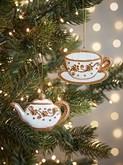 Six Gilded Tea Set Baubles