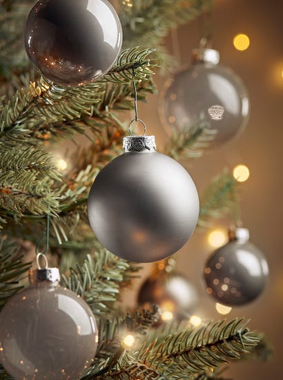 Glass Bauble Selection Box - Soft Grey