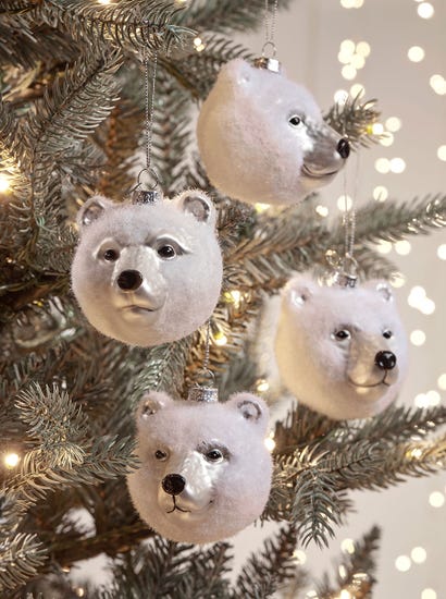 Four Polar Bear Glass Baubles