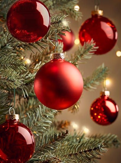Glass Bauble Selection Box - Festive Red
