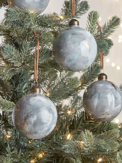 Twelve Marbled Glass Baubles