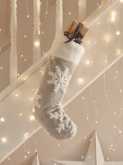 Textured Snowflakes Fleecy Stocking