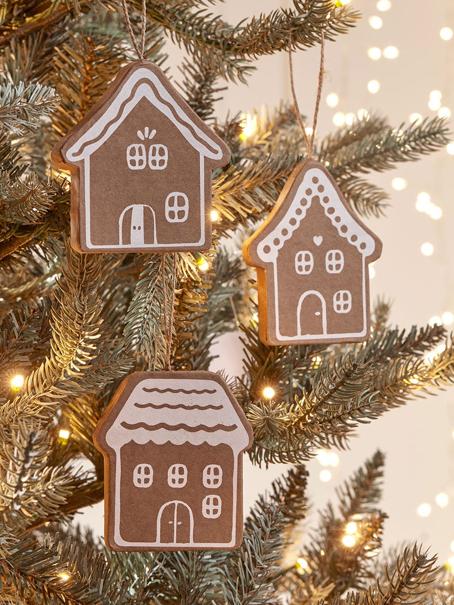 Photo of Three gingerbread recycled hanging decorations