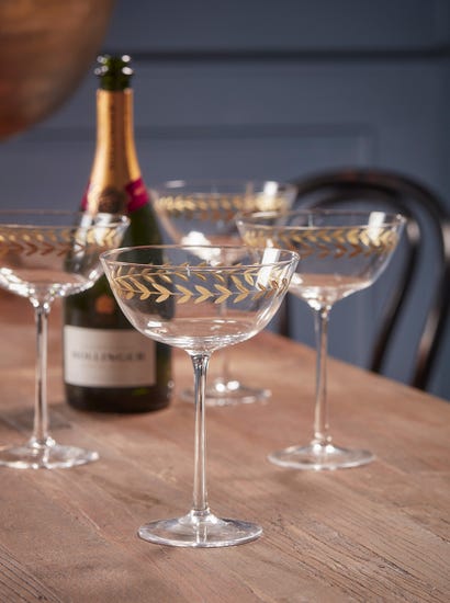 Four Gold Leaf Champagne Coupes