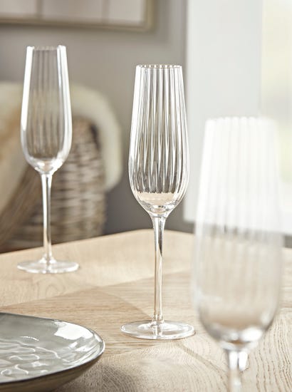 Four Ribbed Champagne Flutes