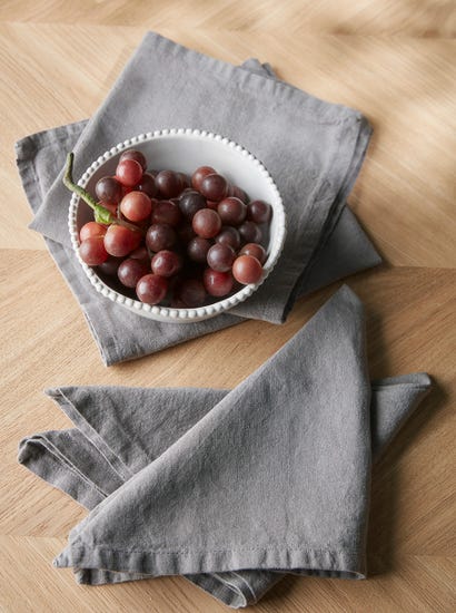 Four Linen & Cotton Napkins - Slate Grey