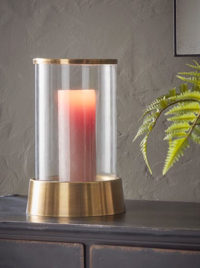 Antique Brass & Glass Candle Holder