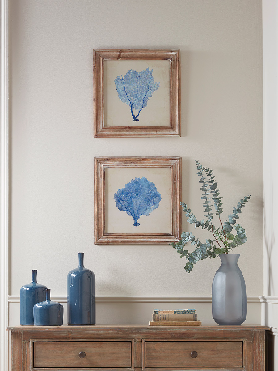 Product photograph of Two Blue Coral Framed Prints from Cox and Cox