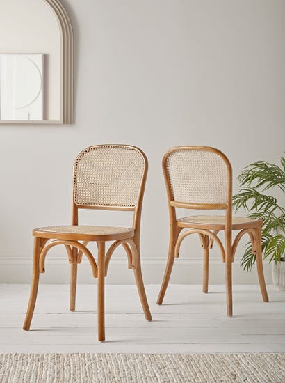Two Cane Webbing Dining Chairs - Natural
