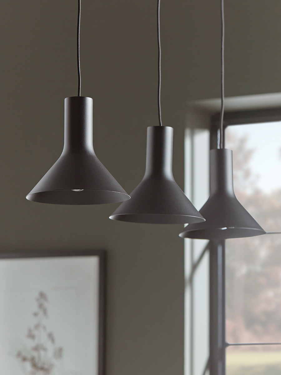 Product photograph of Three Black Metal Pendants from Cox and Cox