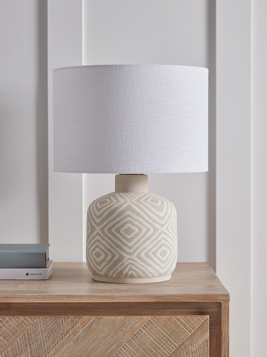 Product photograph of Taupe Diamond Table Lamp from Cox and Cox