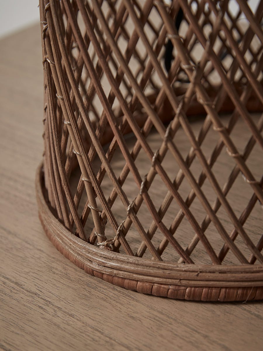 Product photograph of Round Rattan Dome Table Lamp from Cox and Cox.