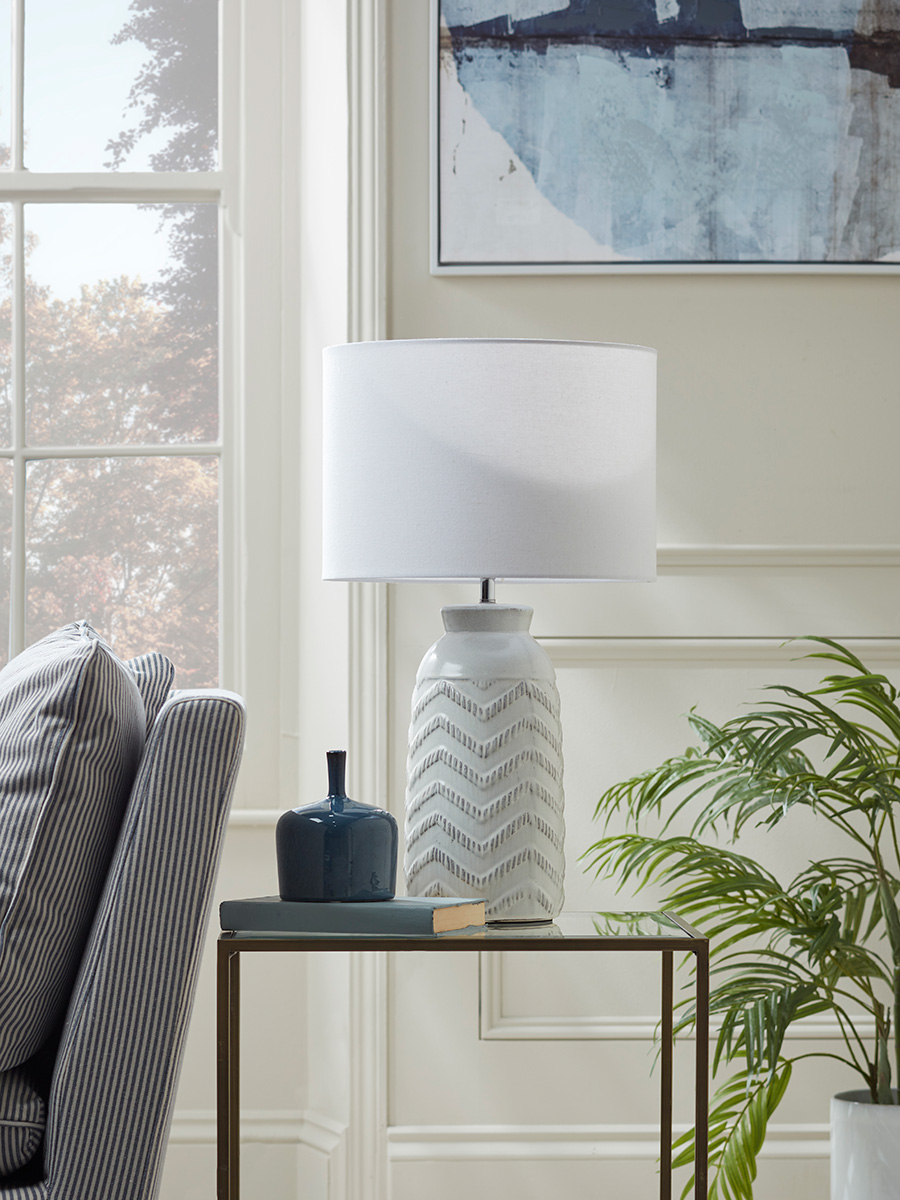 Product photograph of Glazed Chevron Table Lamp from Cox and Cox