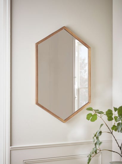 Antique Brass Hexagon Mirror