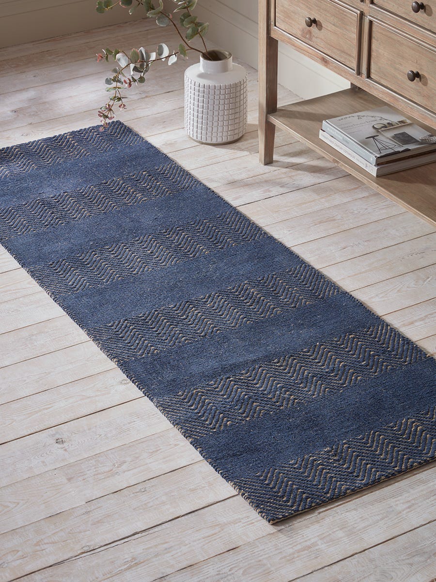 Photo of Navy stripe flatweave runner