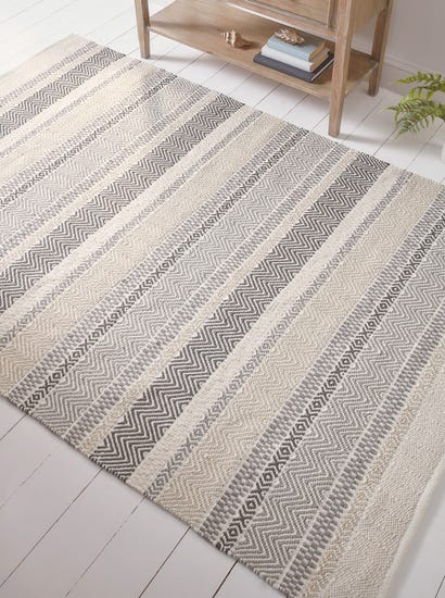 Grey Striped Geometric Rug