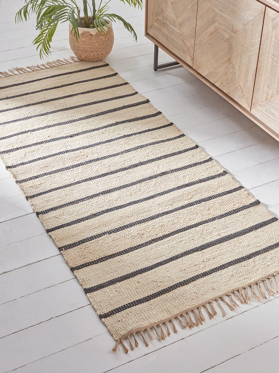 Product photograph of Jute Black Striped Runner from Cox and Cox