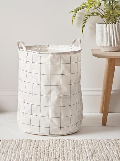 Black & White Checked Laundry Basket