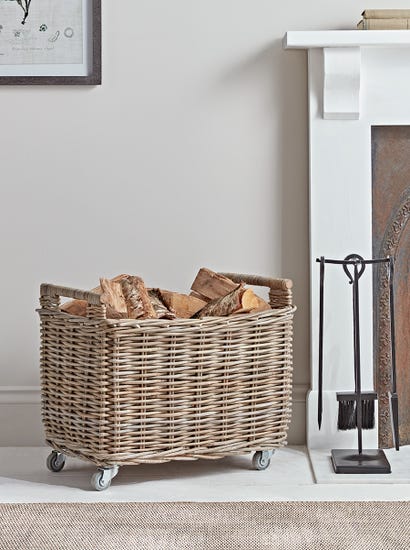 Rattan Log Basket Trolley