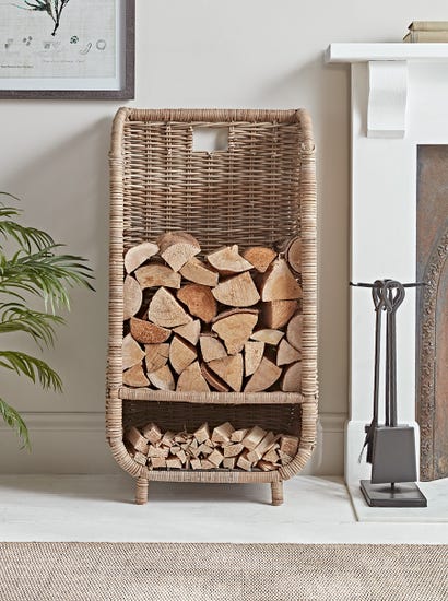 Tall Rattan Log & Kindling Trolley