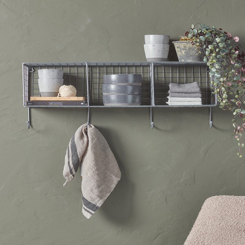 Wirework Shelf & Hooks