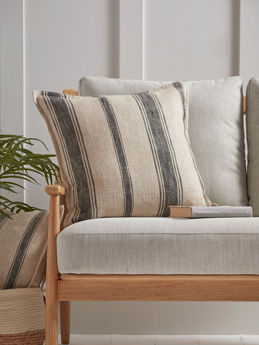 Product photograph of Black Natural Striped Cushion Cover - Square from Cox and Cox